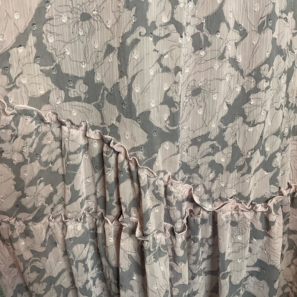 Lovestitch Pink & Grey Floral Balloon Sleeve V-Neck Tiered Maxi Dress Size Med - Picture 9 of 12